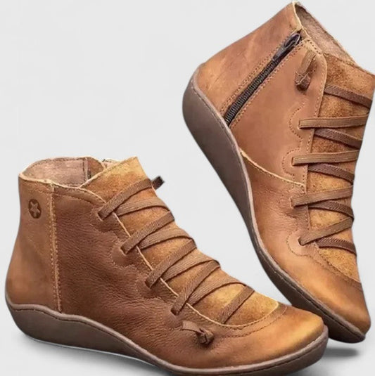 Stylish Ankle Boots for Women Lace-Up Leather Round-Toe