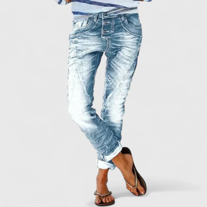 Comfortable Relaxed Jeans for Women Acid-Wash Cuffed Ankle