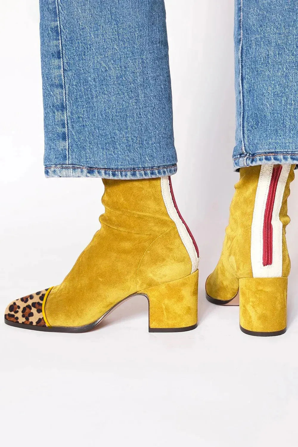 Stylish Ankle Boots for Women Suede Contrast-Stripe Block-Heel