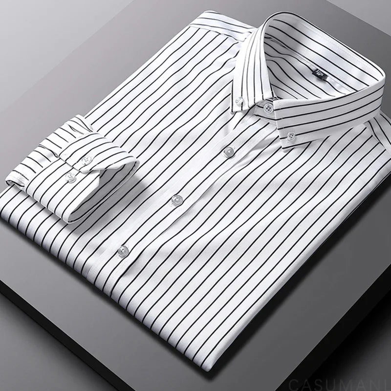 Classic Striped Shirt for Men Button-Down Long-Sleeve