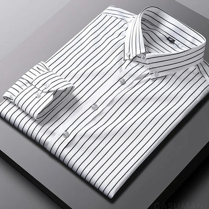 Classic Striped Shirt for Men Button-Down Long-Sleeve