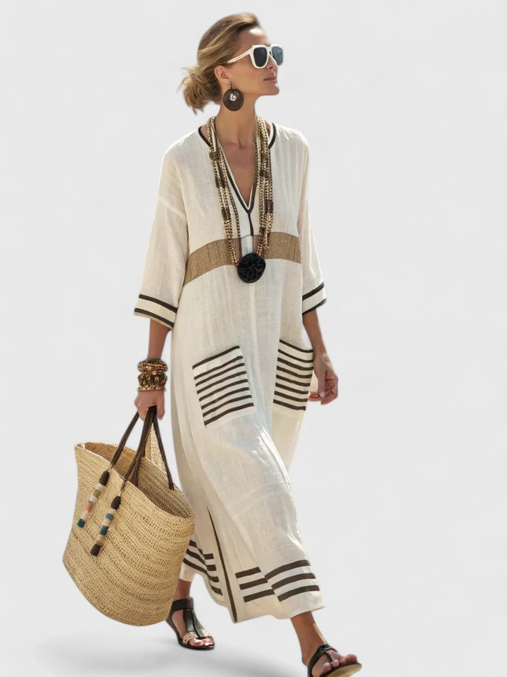 Elegant Kaftan Maxi Dress for Women Striped