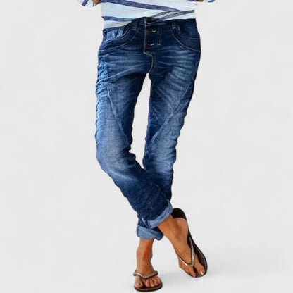 Comfortable Relaxed Jeans for Women Acid-Wash Cuffed Ankle