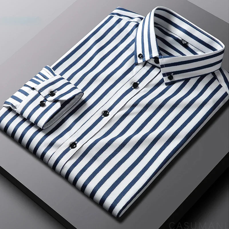 Classic Striped Shirt for Men Button-Down Long-Sleeve