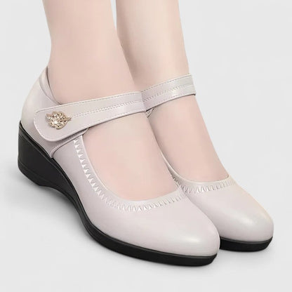 Comfortable Mary Jane Shoes for Women Buckle-Strap Wedge Round-Toe