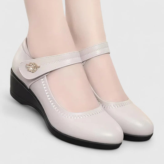 Comfortable Mary Jane Shoes for Women Buckle-Strap Wedge Round-Toe