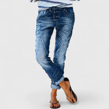 Comfortable Relaxed Jeans for Women Acid-Wash Cuffed Ankle
