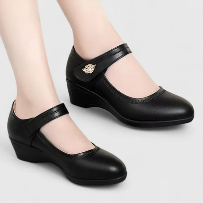 Comfortable Mary Jane Shoes for Women Buckle-Strap Wedge Round-Toe