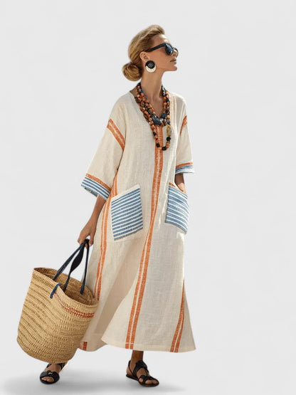 Elegant Kaftan Maxi Dress for Women Striped