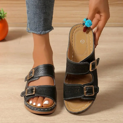 Effortless Sandals for Women Buckle-Strap Open-Toe