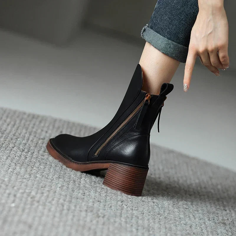 Stylish Ankle Boots for Women Side-Zip Block-Heel