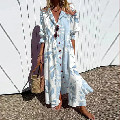 Effortless Floral Maxi Dress for Women V-Neck Long-Sleeve