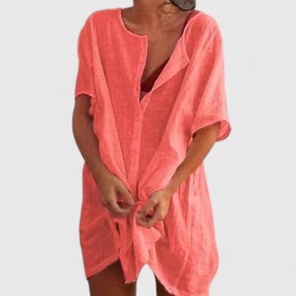Effortless Tunic Dress for Women Linen Button-Front Knot-Tie