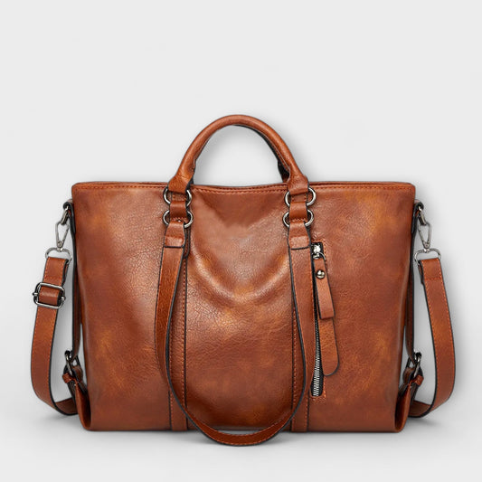 Elegant Leather Tote Bag for Women Structured Double-Handle