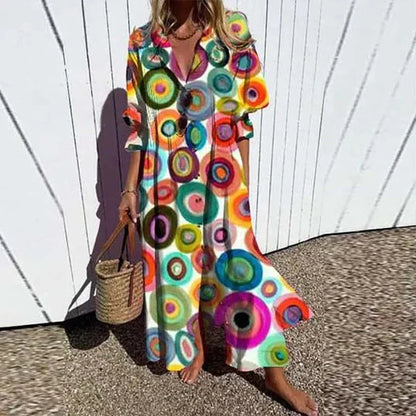 Effortless Floral Maxi Dress for Women V-Neck Long-Sleeve