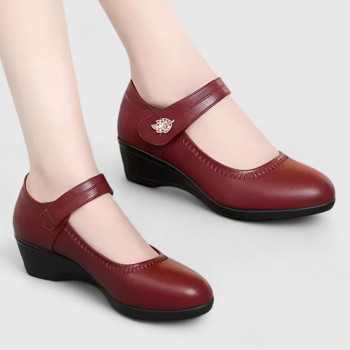 Comfortable Mary Jane Shoes for Women Buckle-Strap Wedge Round-Toe