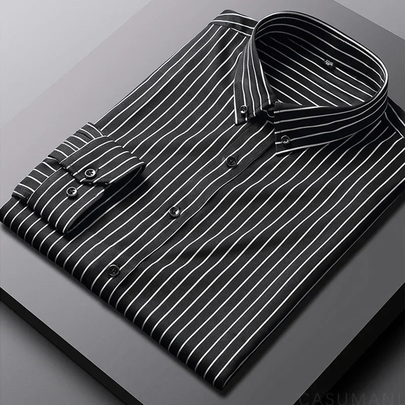 Classic Striped Shirt for Men Button-Down Long-Sleeve