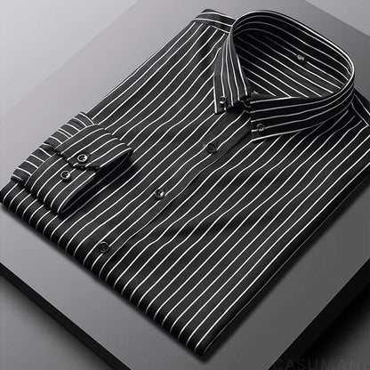Classic Striped Shirt for Men Button-Down Long-Sleeve