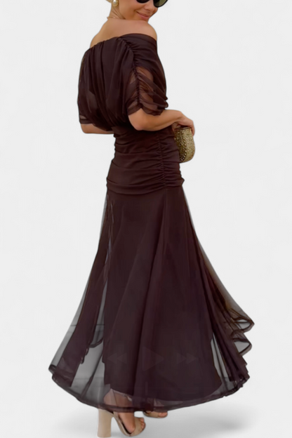 Elegant Wrap Dress for Women Off-Shoulder Ruched Maxi