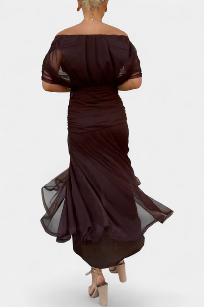 Elegant Wrap Dress for Women Off-Shoulder Ruched Maxi