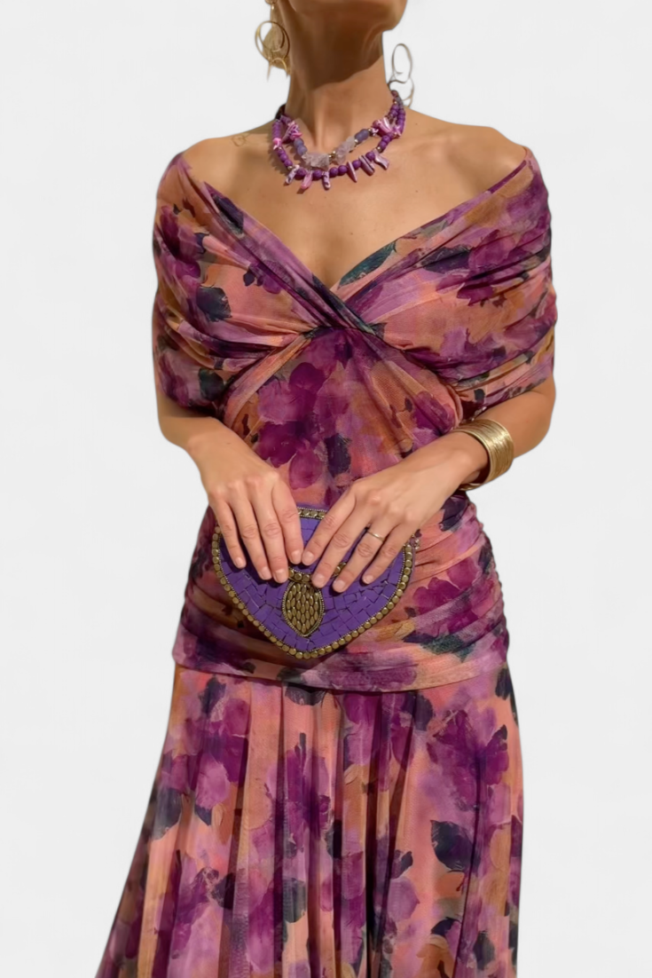 Elegant Wrap Dress for Women Off-Shoulder Ruched Maxi