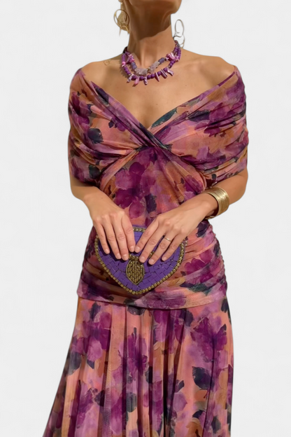 Elegant Wrap Dress for Women Off-Shoulder Ruched Maxi