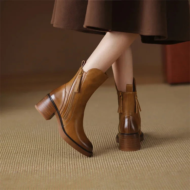 Stylish Ankle Boots for Women Side-Zip Block-Heel