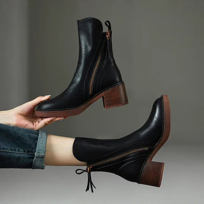 Stylish Ankle Boots for Women Side-Zip Block-Heel