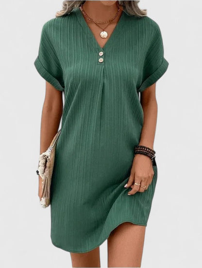 Comfortable Shift Dress for Women V-Neck Ribbed Button-Placket