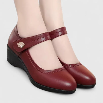 Comfortable Mary Jane Shoes for Women Buckle-Strap Wedge Round-Toe