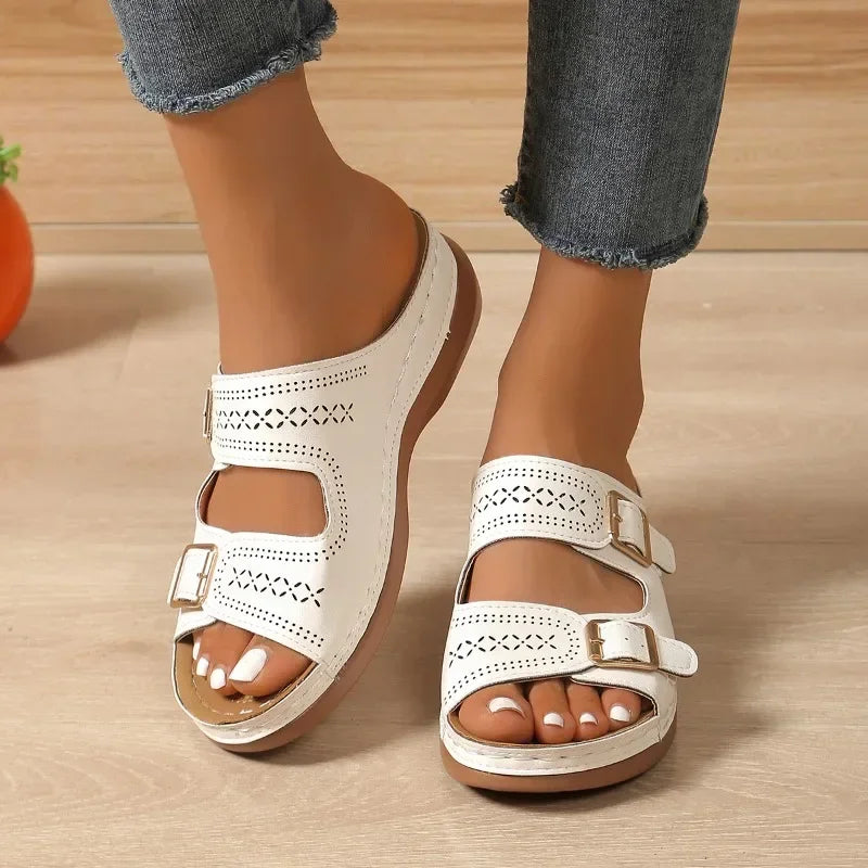 Effortless Sandals for Women Buckle-Strap Open-Toe