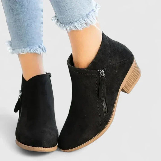 Stylish Ankle Boots for Women Suede Zip-Up Block-Heel