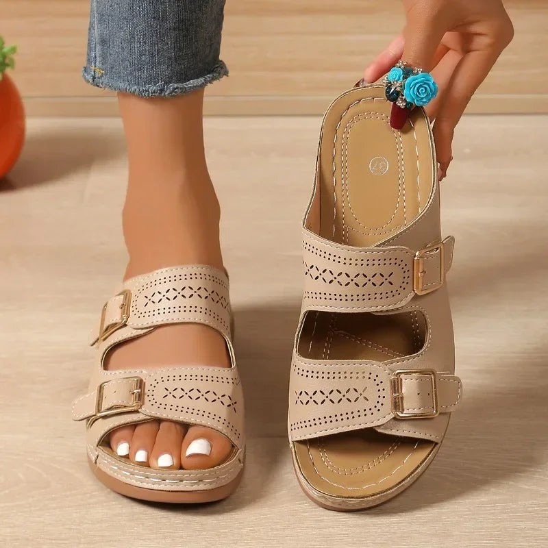 Effortless Sandals for Women Buckle-Strap Open-Toe