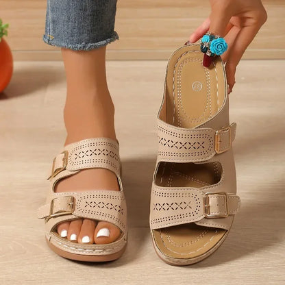 Effortless Sandals for Women Buckle-Strap Open-Toe