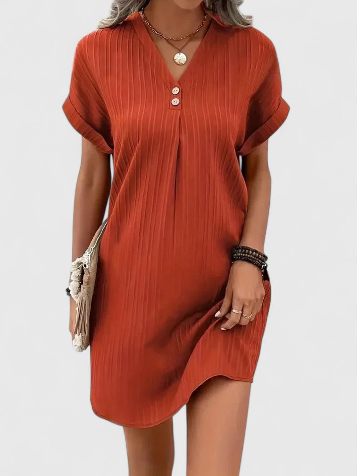 Comfortable Shift Dress for Women V-Neck Ribbed Button-Placket