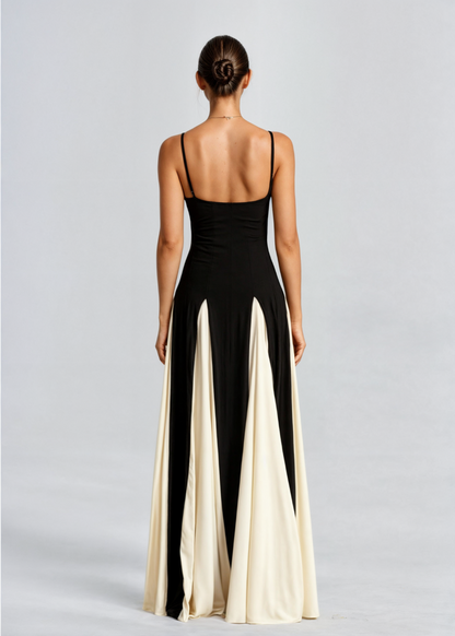 Elegant Maxi Dress for Women Spaghetti-Strap Colorblock