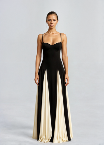 Elegant Maxi Dress for Women Spaghetti-Strap Colorblock