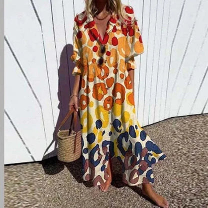 Effortless Floral Maxi Dress for Women V-Neck Long-Sleeve