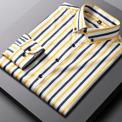 Classic Striped Shirt for Men Button-Down Long-Sleeve