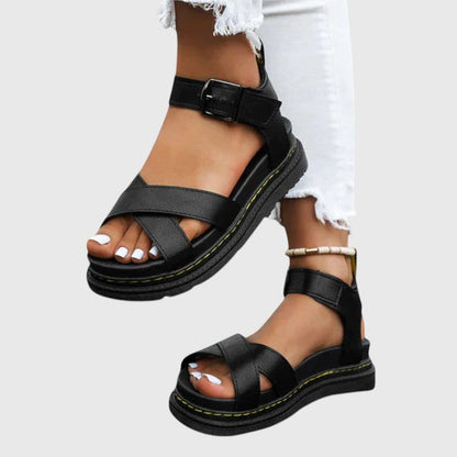 Comfortable Flat Sandals for Women Ankle-Strap Buckle Crisscross