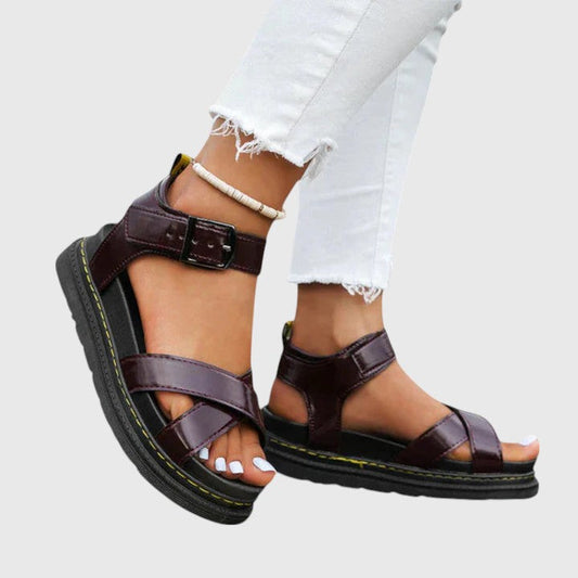 Comfortable Flat Sandals for Women Ankle-Strap Buckle Crisscross