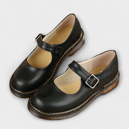 Elegant Mary Jane Flats for Women Buckle-Strap Round-Toe