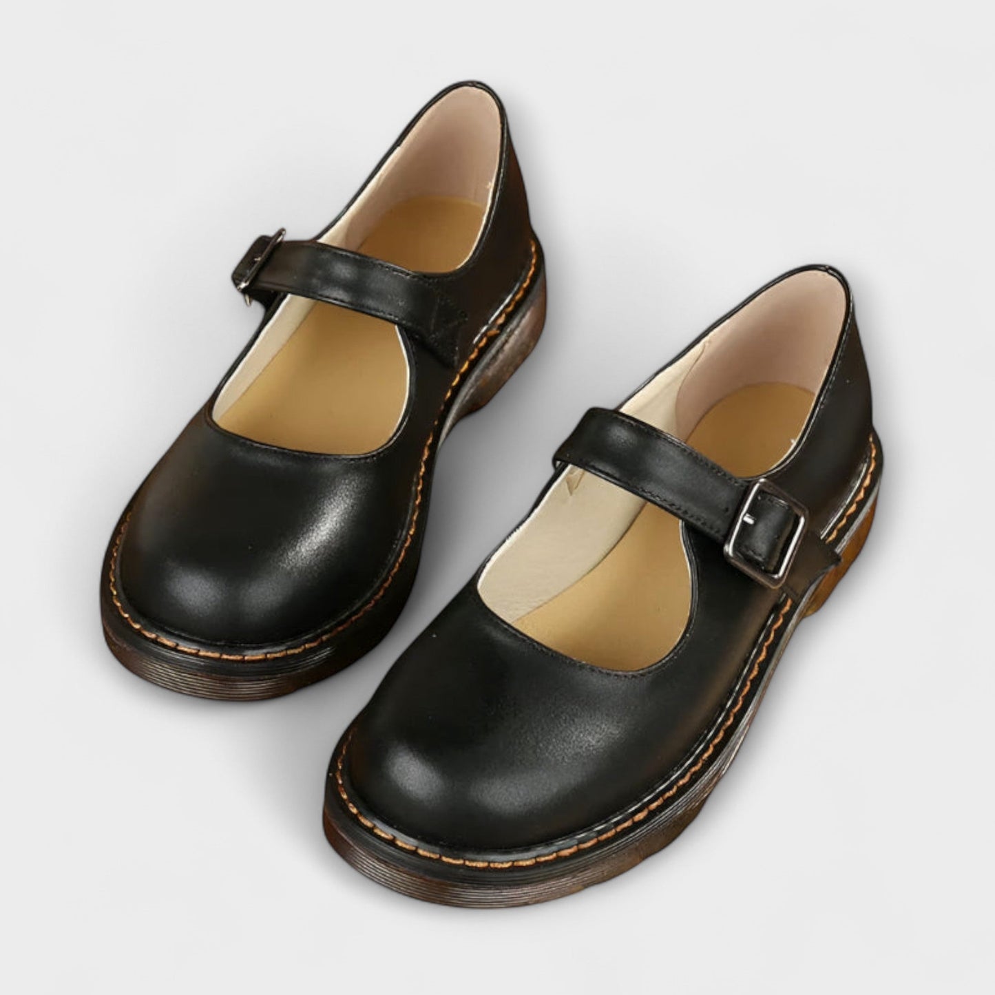 Elegant Mary Jane Flats for Women Buckle-Strap Round-Toe