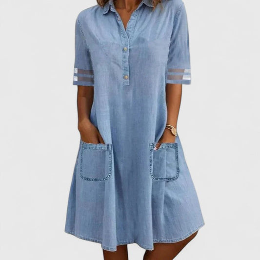 Effortless Shirt Dress for Women Button-Front Patch-Pocket
