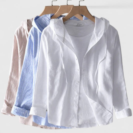 Comfortable Blouse for Women Hooded Button-Front Long-Sleeve