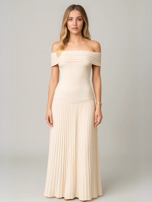 Elegant Maxi Dress for Women Off-Shoulder Pleated