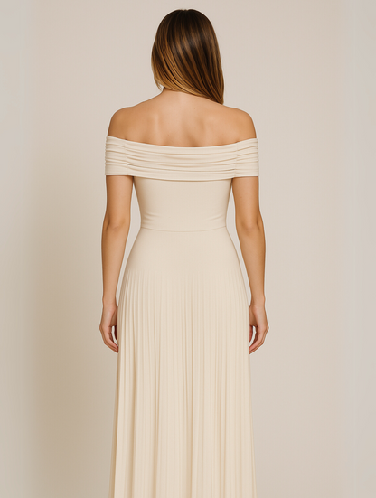 Elegant Maxi Dress for Women Off-Shoulder Pleated