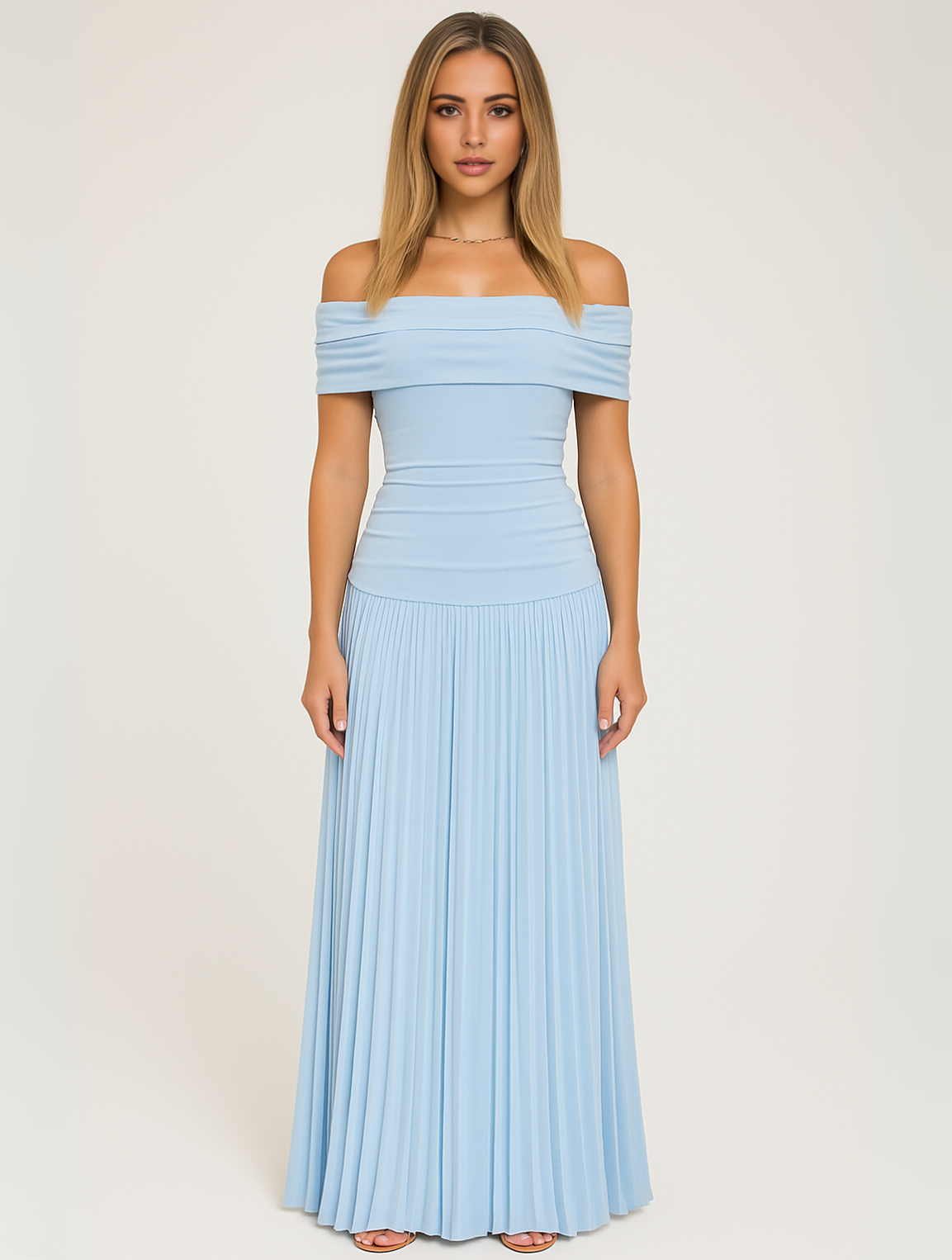Elegant Maxi Dress for Women Off-Shoulder Pleated