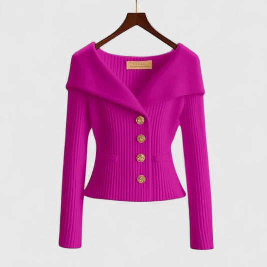 Elegant Cardigan for Women Button-Front Wide-Collar Fitted