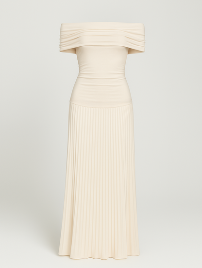 Elegant Maxi Dress for Women Off-Shoulder Pleated